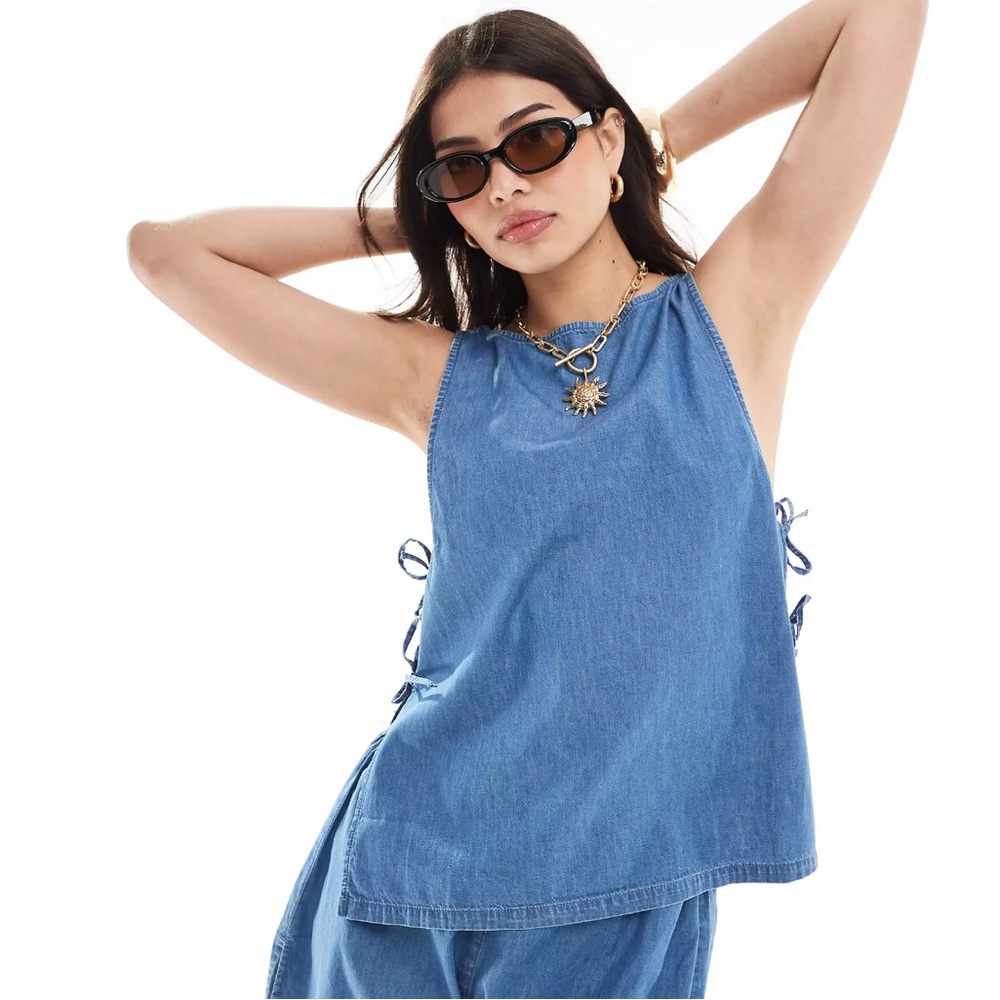 ASOS DESIGN soft denim cami top in midwash blue